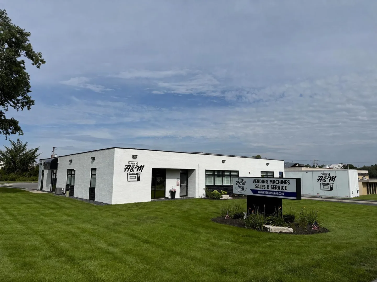 A&M Vending facility and branded service vehicle in Downers Grove, Illinois