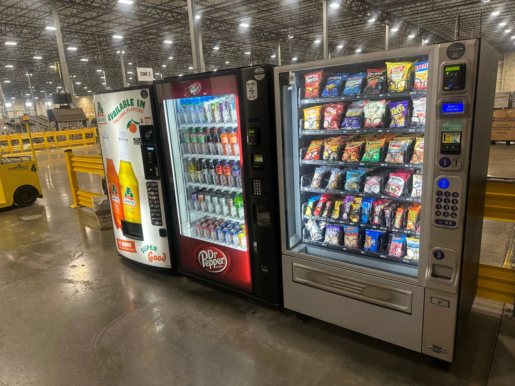 A&M snack and beverage vending machines serving an active industrial workplace
